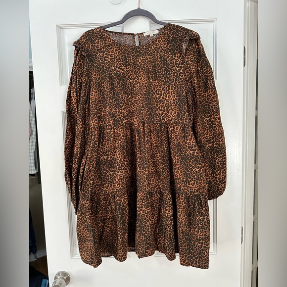 WAYF Womens Velma Animal Print Ruffled Babydoll Dress Sz L - Picture 3 of 9